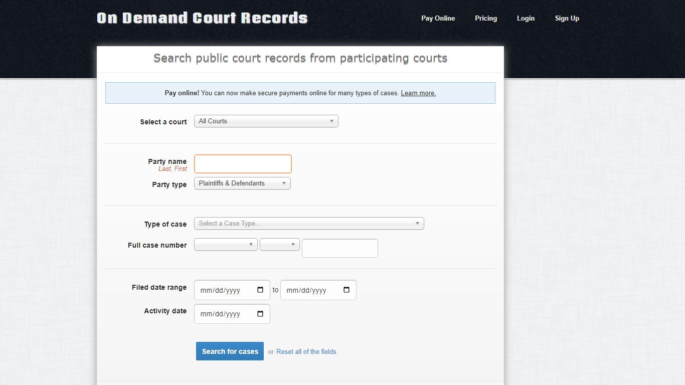 Search public court records from participating courts